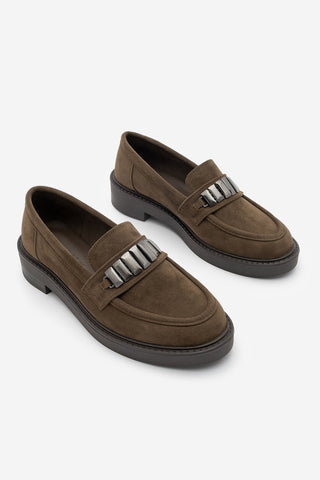 Kadın Loafer Tokalı Günlük Ayakkabı Vilyum - Kahve Süet