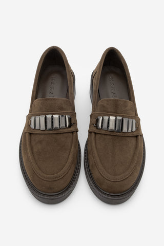 Kadın Loafer Tokalı Günlük Ayakkabı Vilyum - Kahve Süet