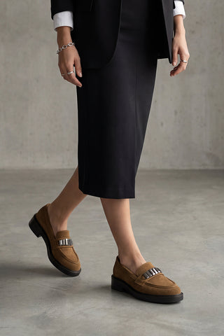 Kadın Loafer Tokalı Günlük Ayakkabı Vilyum - Taba Süet