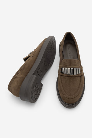 Kadın Loafer Tokalı Günlük Ayakkabı Vilyum - Kahve Süet