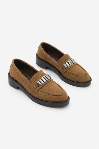 Kadın Loafer Tokalı Günlük Ayakkabı Vilyum - Taba Süet