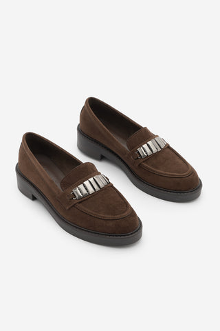 Kadın Loafer Tokalı Günlük Ayakkabı Vilyum - Kahve Süet