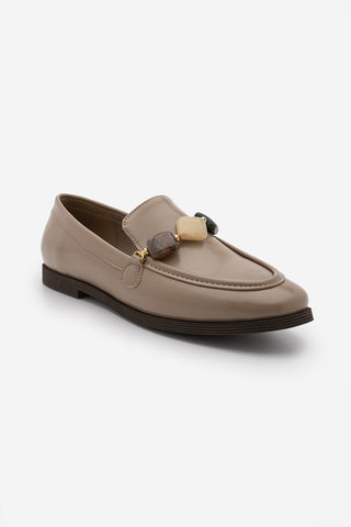 Kadın Loafer Taşlı Günlük Ayakkabı Meniva - Vizon