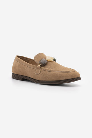 Kadın Loafer Taşlı Günlük Ayakkabı Meniva - Camel Süet