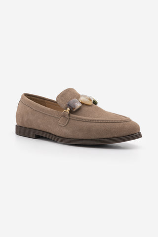 Kadın Loafer Taşlı Günlük Ayakkabı Meniva - Vizon Süet