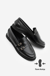 Kadın Loafer Tokalı Çift Bantlı Günlük Ayakkabı Ovora - Siyah