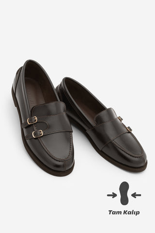 Kadın Loafer Tokalı Çift Bantlı Günlük Ayakkabı Ovora - Kahve