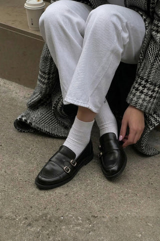 Kadın Loafer Tokalı Çift Bantlı Günlük Ayakkabı Ovora - Siyah