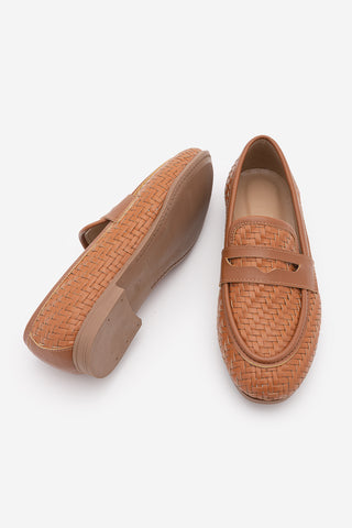 Kadın Loafer Örgü Desen Günlük Ayakkabı Karnel - Taba