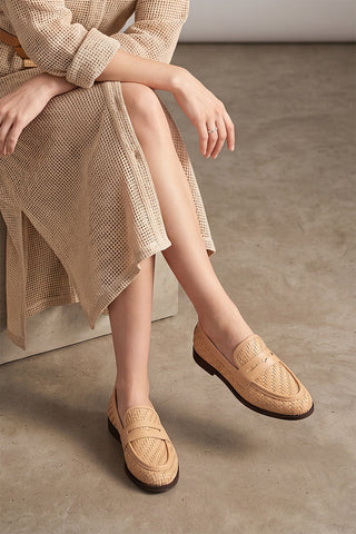 Kadın Loafer Örgü Desen Günlük Ayakkabı Karnel - Camel