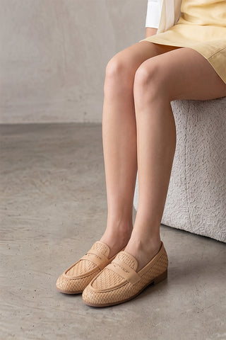 Kadın Loafer Örgü Desen Günlük Ayakkabı Karnel - Camel