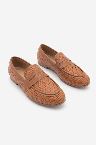 Kadın Loafer Örgü Desen Günlük Ayakkabı Karnel - Taba