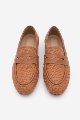 Kadın Loafer Örgü Desen Günlük Ayakkabı Karnel - Taba