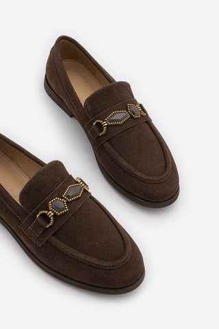 Kadın Loafer Taşlı Günlük Ayakkabı Savira - Kahve Süet