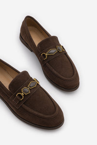 Kadın Loafer Taşlı Günlük Ayakkabı Savira - Kahve Süet
