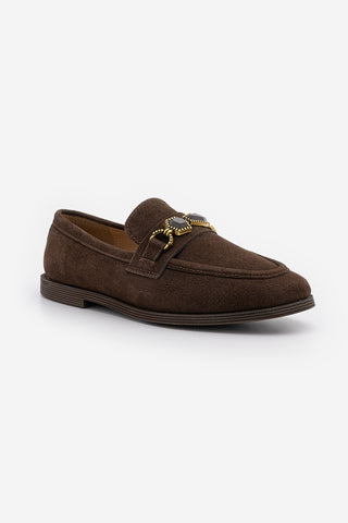 Kadın Loafer Taşlı Günlük Ayakkabı Savira - Kahve Süet