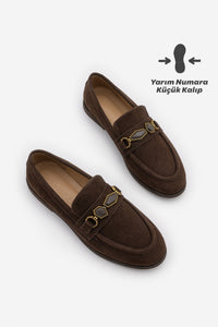 Kadın Loafer Taşlı Günlük Ayakkabı Savira - Kahve Süet