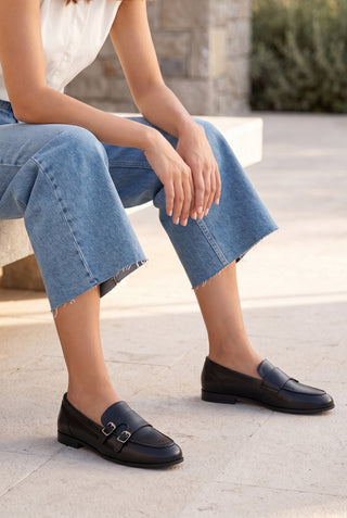 Kadın Loafer Tokalı Çift Bantlı Günlük Ayakkabı Ovora - Siyah