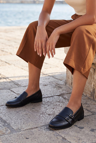 Kadın Loafer Tokalı Çift Bantlı Günlük Ayakkabı Ovora - Siyah