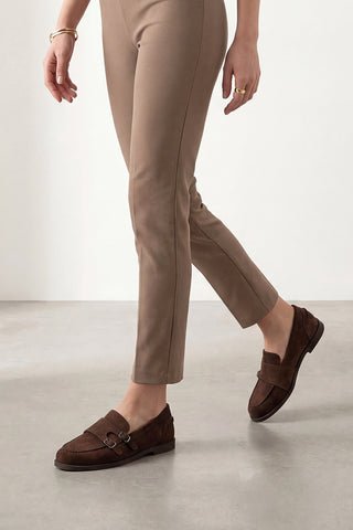 Kadın Loafer Tokalı Çift Bantlı Günlük Ayakkabı Ovora - Kahve Süet