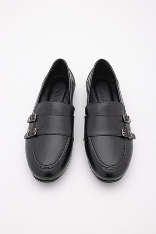 Kadın Loafer Tokalı Çift Bantlı Günlük Ayakkabı Ovora - Siyah