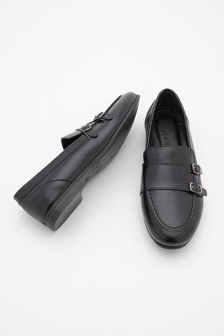 Kadın Loafer Tokalı Çift Bantlı Günlük Ayakkabı Ovora - Siyah