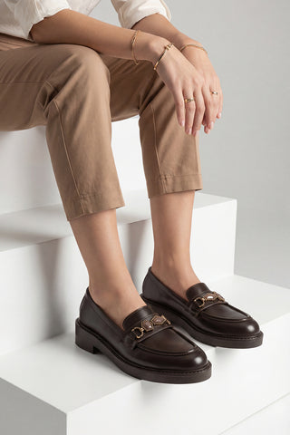 Kadın Loafer Taşlı Günlük Ayakkabı Egano - Kahve
