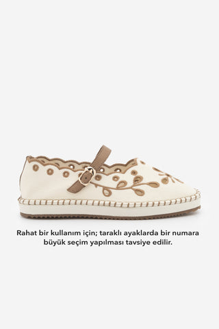 Kadın Nakışlı Bantlı Jüt Espadril Babet Forven - Ekru Keten
