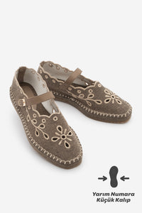 Kadın Nakışlı Bantlı Jüt Espadril Babet Forven - Vizon Keten