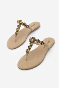 Kadın Parmak Arası Tokalı Taşlı Günlük Terlik Enovi - Bej Süet