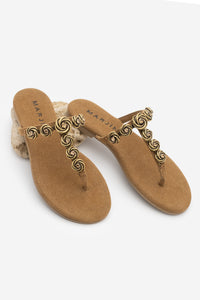 Kadın Parmak Arası Tokalı Taşlı Günlük Terlik Enovi - Taba Süet