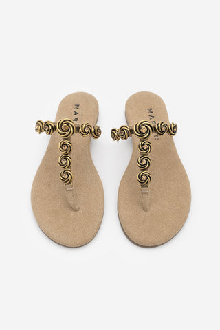 Kadın Parmak Arası Tokalı Taşlı Günlük Terlik Enovi - Bej Süet