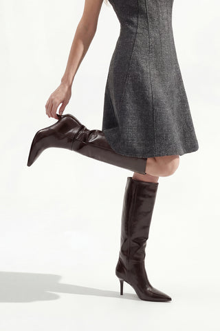 Kadın Fermuarsız Topuklu Çizme Gasev - Kahve