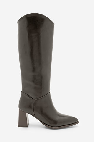 Kadın Fermuarsız Topuklu Çizme Tines - Kahve