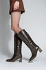 Kadın Fermuarsız Topuklu Çizme Tines - Kahve