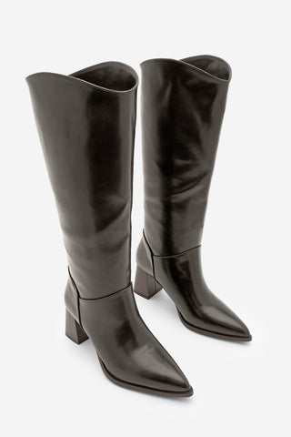 Kadın Fermuarsız Topuklu Çizme Tines - Kahve