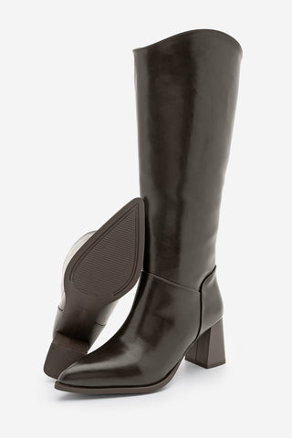 Kadın Fermuarsız Topuklu Çizme Tines - Kahve