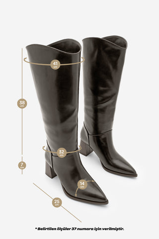 Kadın Fermuarsız Topuklu Çizme Tines - Kahve