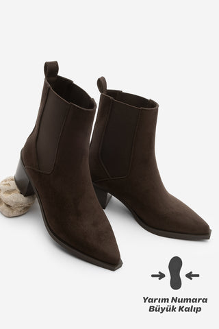 Kadın Sivri Burun Topuklu Bot Ropes - Kahve Süet