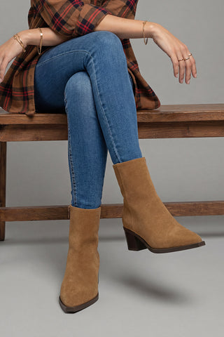 Kadın Sivri Burun Topuklu Bot Vorsis - Taba Süet