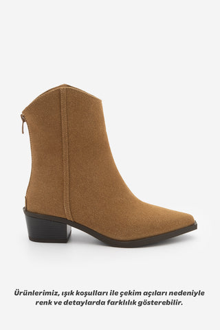 Kadın Sivri Burun Western Bot Vildo - Taba Süet
