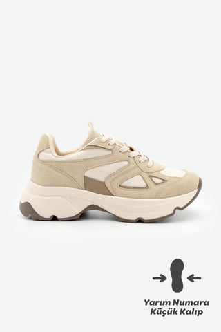 Kadın Sneaker Kalın Taban Spor Ayakkabı Vader - Bej Süet