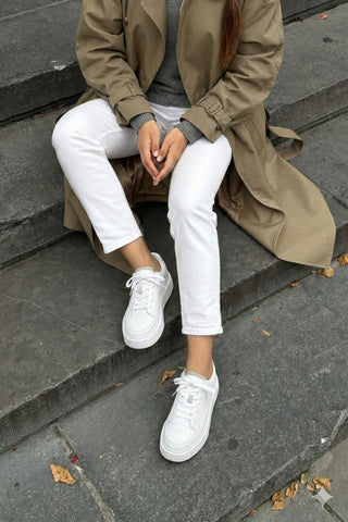 Kadın Sneaker Yüksek Taban Bağcıklı Spor Ayakkabı Domen - Beyaz