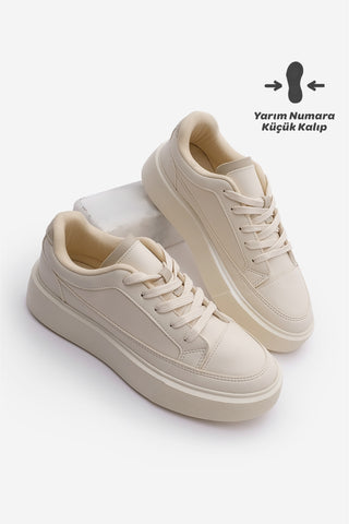 Kadın Sneaker Kalın Taban Spor Ayakkabı Domen - Ekru