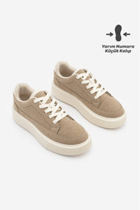 Kadın Sneaker Kalın Taban Spor Ayakkabı Domen - Bej Süet