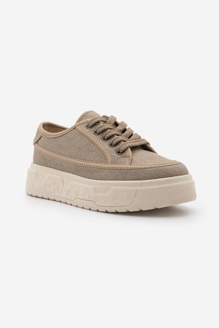 Kadın Sneaker Kalın Ultra Hafif Taban Spor Ayakkabı Ergu - Vizon Keten