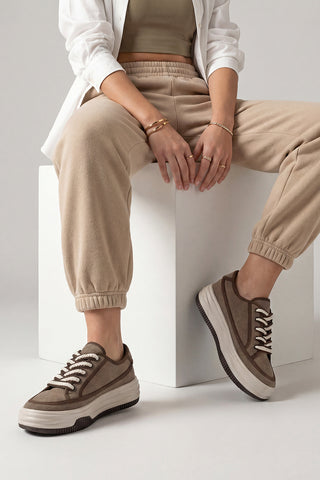 Kadın Sneaker Kalın Taban Spor Ayakkabı Kotnel - Vizon Süet