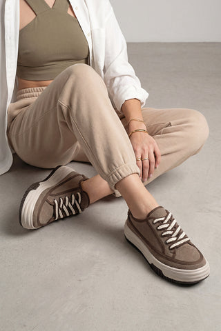 Kadın Sneaker Kalın Taban Spor Ayakkabı Kotnel - Vizon Süet