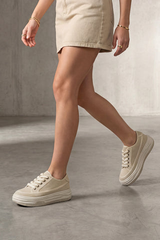 Kadın Sneaker Kalın Taban Spor Ayakkabı Kotnel - Bej Süet