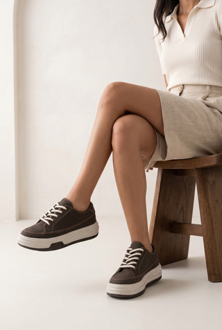Kadın Sneaker Kalın Taban Spor Ayakkabı Kotnel - Kahve Keten